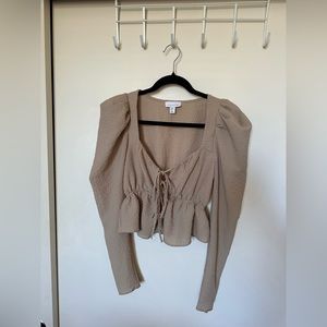 Topshop Puff Sleeve Tie Front Blouse